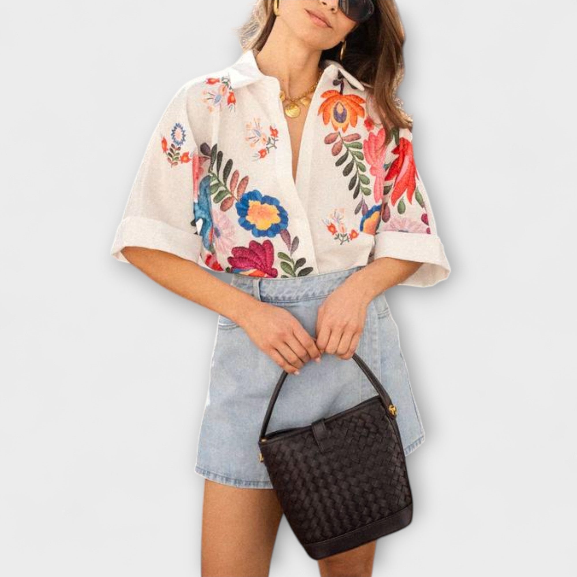 Ziva - Krótki rękaw koszula Carla z kwiatowym wzorem