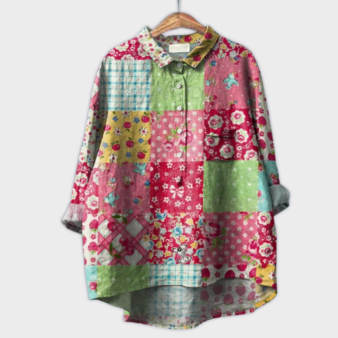 Magdalena - Ręcznie Robiona Bluzka Damska z Kwiatowym Wzorem