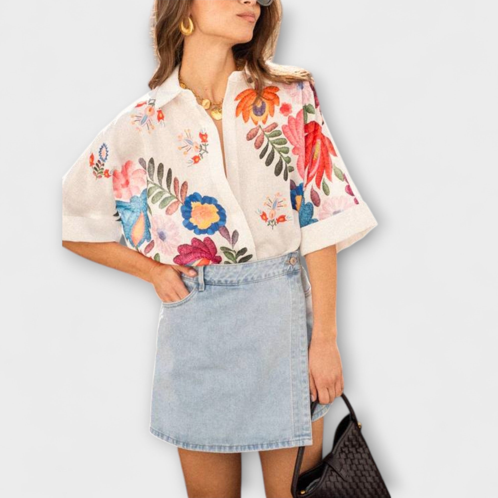 Ziva - Krótki rękaw koszula Carla z kwiatowym wzorem