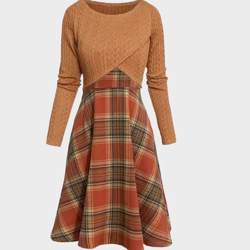 Clara – Sukienka w kratę vintage z zestawem crop top