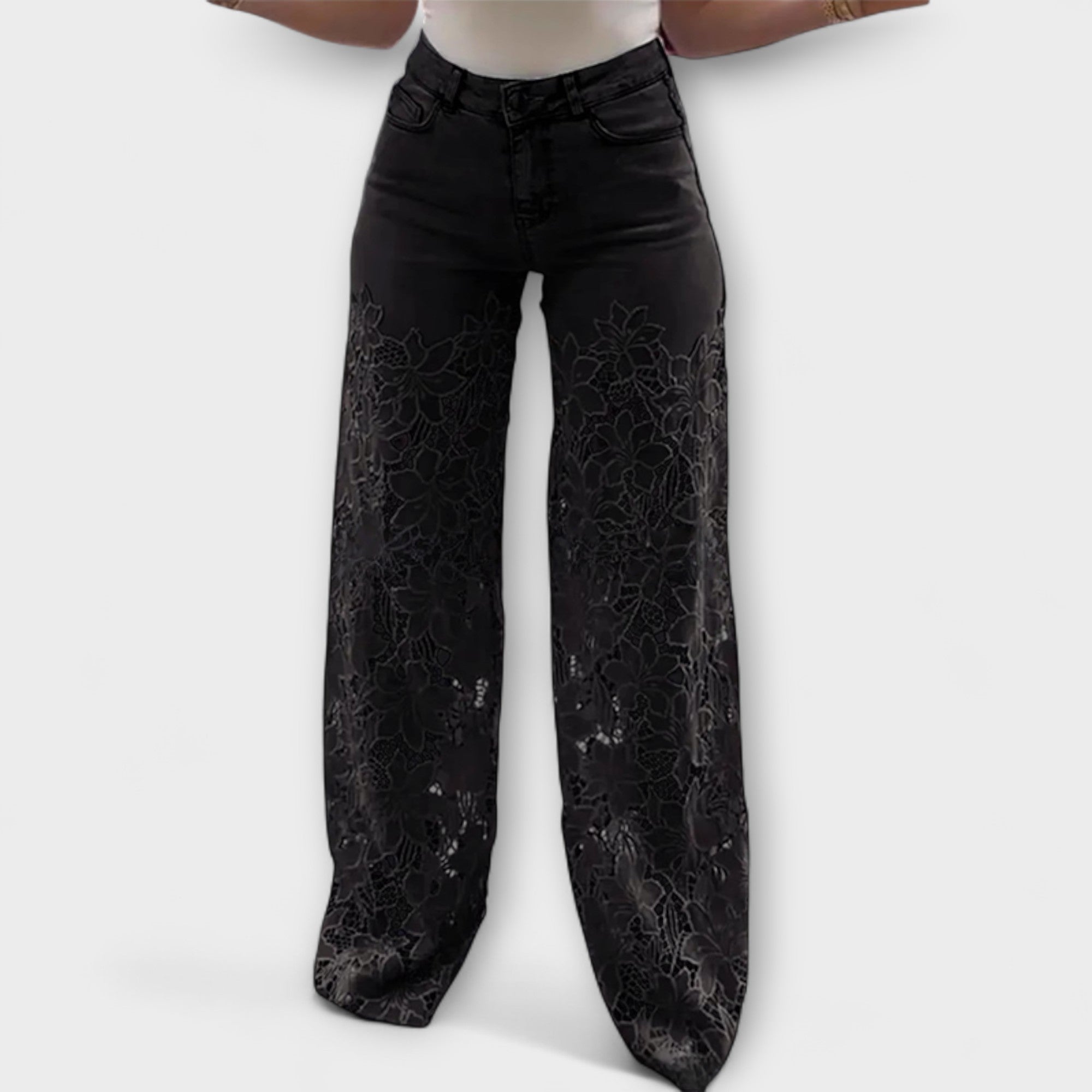 Trendy Dżinsy z Koronkowym Patchworkiem