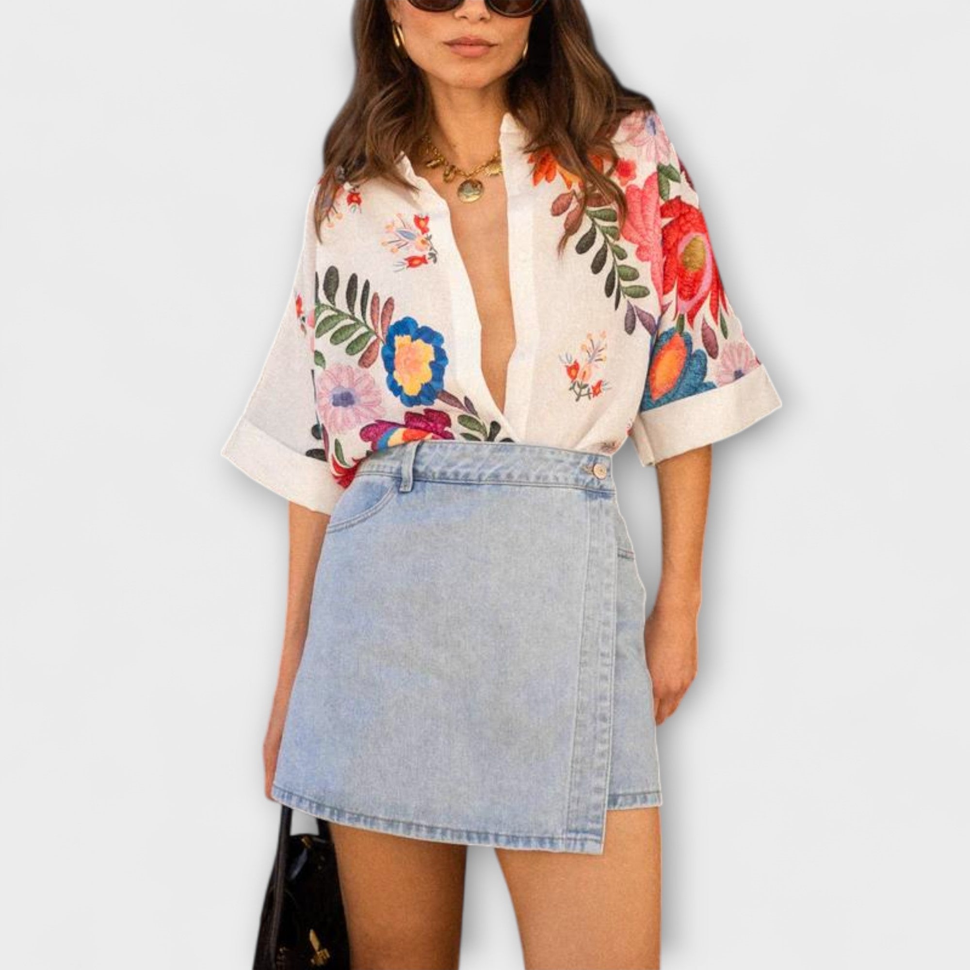 Ziva - Krótki rękaw koszula Carla z kwiatowym wzorem