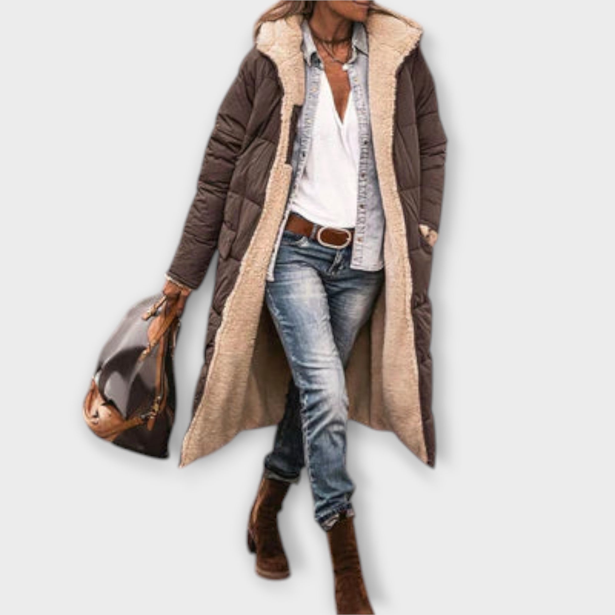 Kora - Przytulny Płaszcz z Futrzanym Wykończeniem