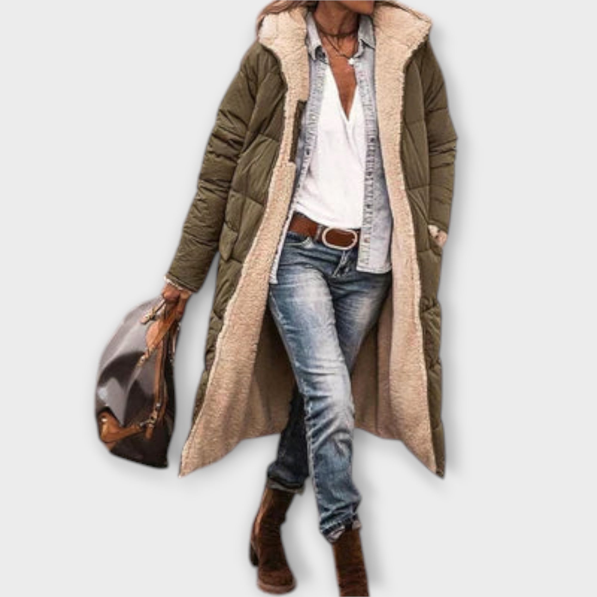 Kora - Przytulny Płaszcz z Futrzanym Wykończeniem