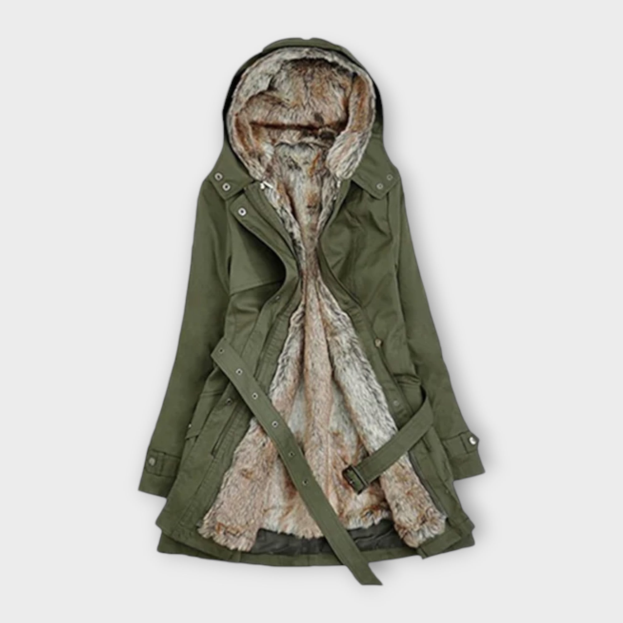 Mikash - Przytulny Płaszcz z Futrzanym Wykończeniem