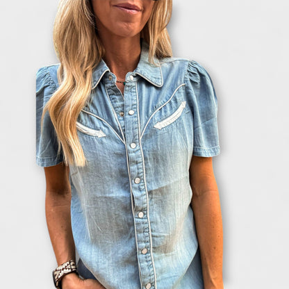 Jesień - Niebieska Koszula Western Booker z Zapięciem na Guziki