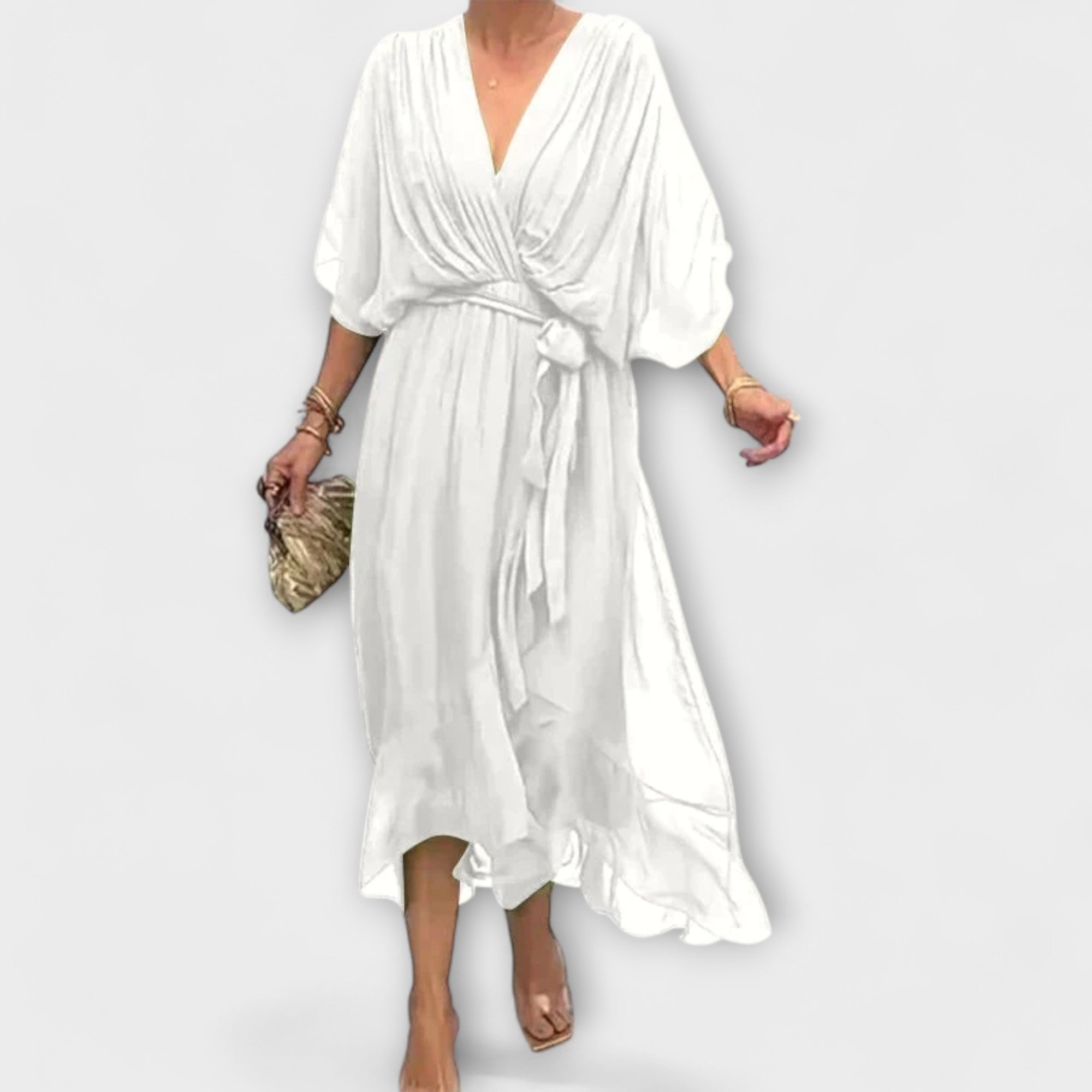 Amoura - Sukienka Chiffonowa z Dekoltem w Serek