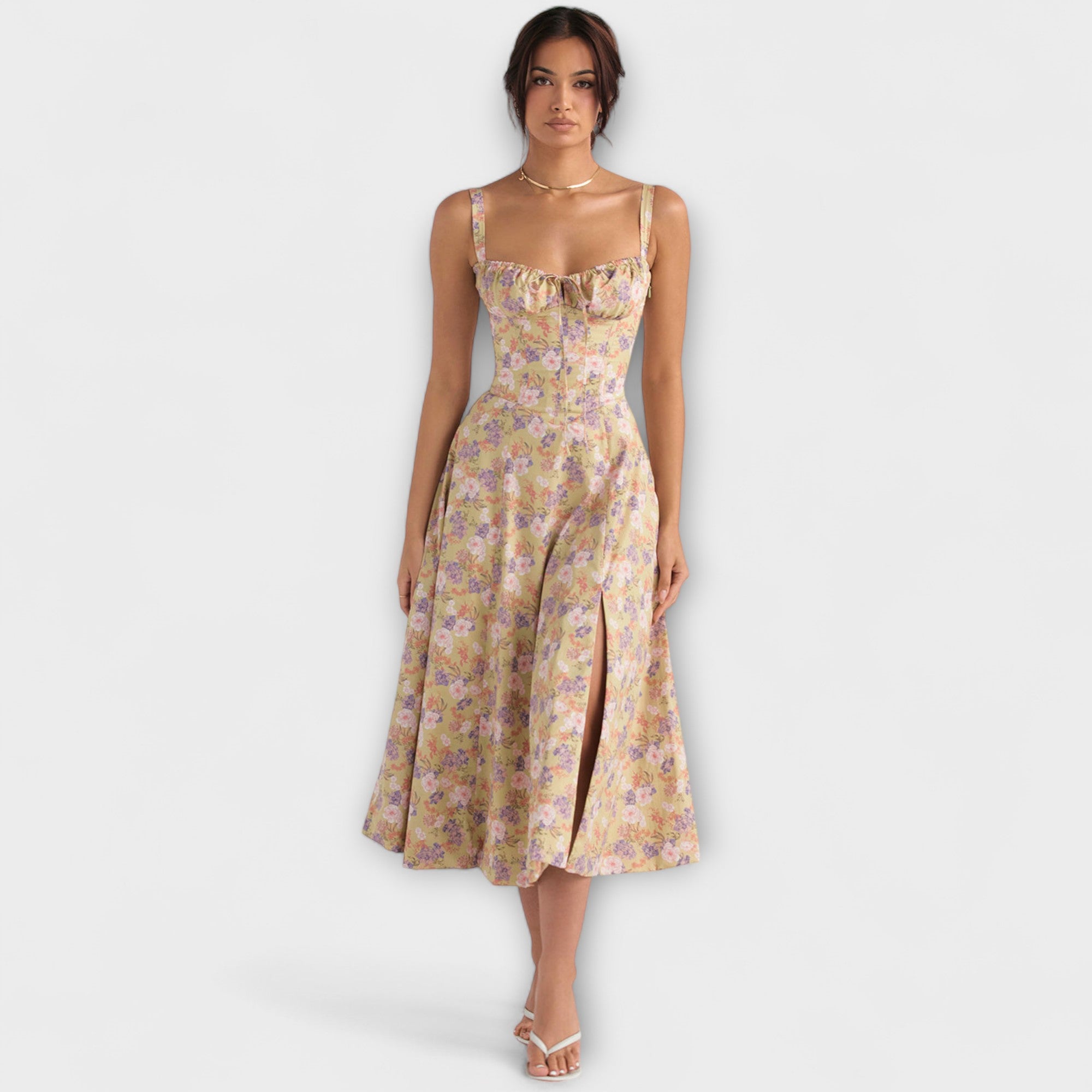 Zipporas - Dopasowana sukienka bustier z nowoczesnym wiosennym wzorem kwiatowym