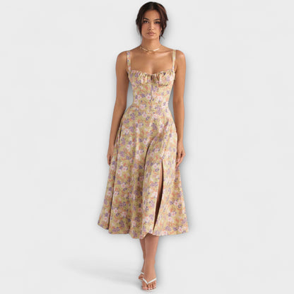 Zipporas - Dopasowana sukienka bustier z nowoczesnym wiosennym wzorem kwiatowym