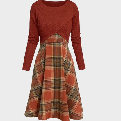 Clara – Sukienka w kratę vintage z zestawem crop top